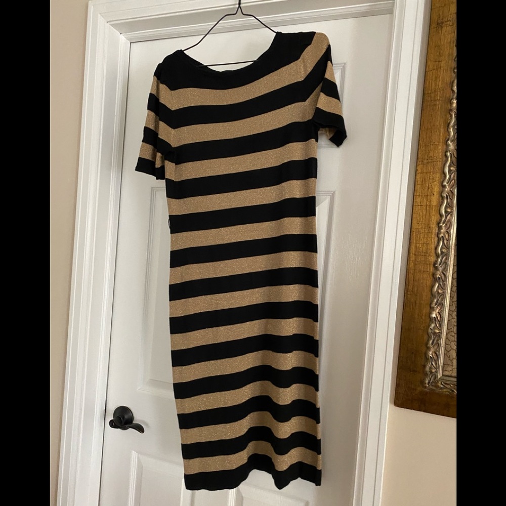 JONES NEW YORK dress size L black and stripes gold